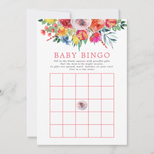Wilde bloemen Baby shower Bingo Game Kaart (Voorkant)