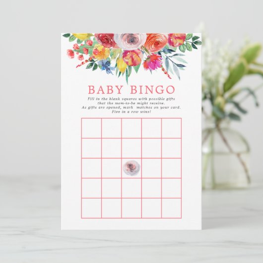 Wilde bloemen Baby shower Bingo Game Kaart (Staand voorkant)