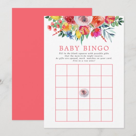 Wilde bloemen Baby shower Bingo Game Kaart (Voorkant / Achterkant)
