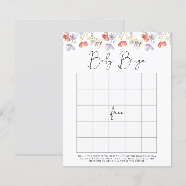 Wilde bloemen Baby shower bingospel (Voorkant / Achterkant)