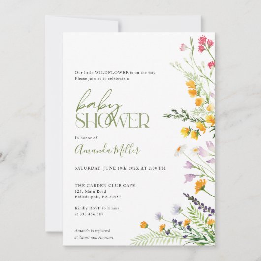 Wilde bloemen Baby shower bloemuitnodiging Save The Date (Voorkant)