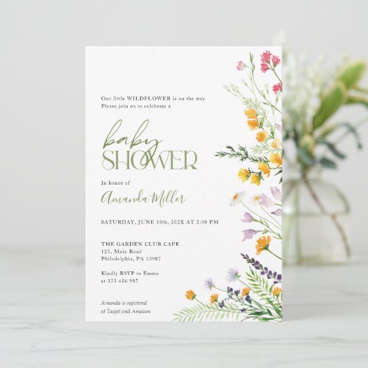 Wilde bloemen Baby shower bloemuitnodiging Save The Date (Staand voorkant)