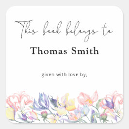 Wilde bloemen- Baby Shower-boekenlegger, boeken vo Vierkante Sticker