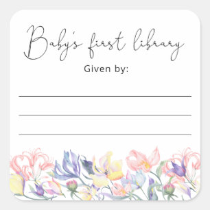Wilde bloemen- Baby Shower-boekplaat, boeken voor  Vierkante Sticker