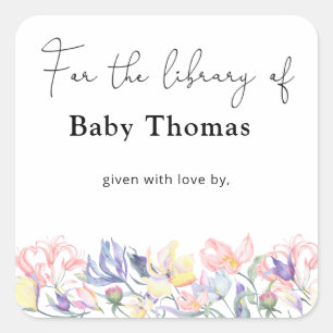 Wilde bloemen- Baby Shower boekplaat, boeken voor  Vierkante Sticker