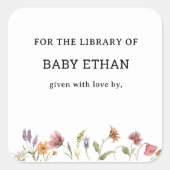 Wilde bloemen Baby shower Book Library Vierkante Sticker (Voorkant)