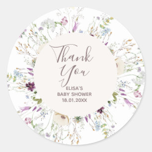 Wilde bloemen Baby shower Dank je wel Ronde Sticker