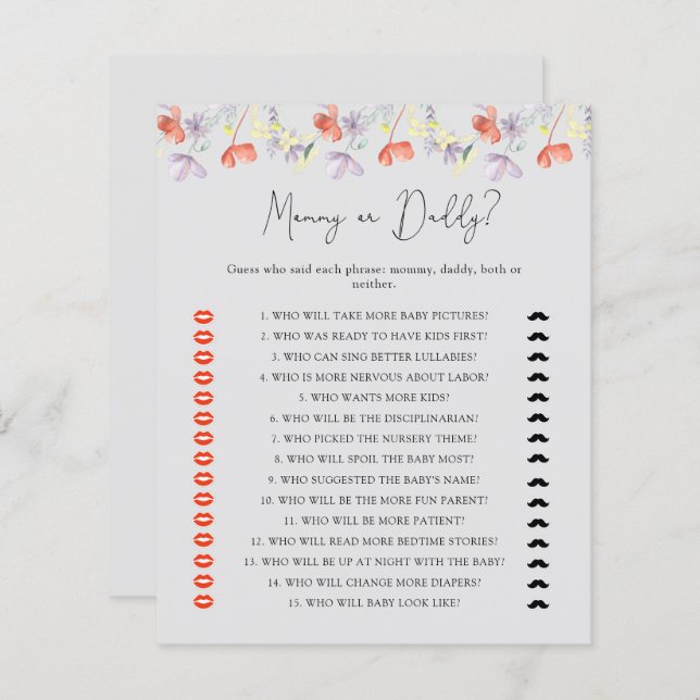 Wilde bloemen baby shower- en mammie- of pappenspe (Voorkant / Achterkant)