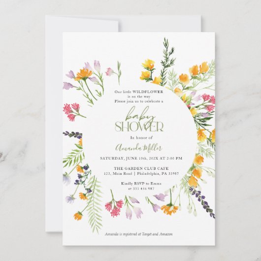 Wilde bloemen Baby shower florale elegant-uitnodig Save The Date (Voorkant)