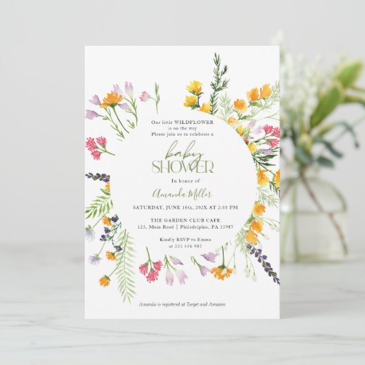 Wilde bloemen Baby shower florale elegant-uitnodig Save The Date (Staand voorkant)