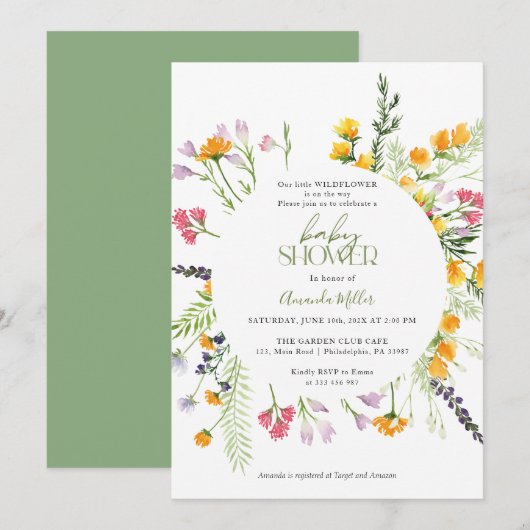 Wilde bloemen Baby shower florale elegant-uitnodig Save The Date (Voorkant / Achterkant)
