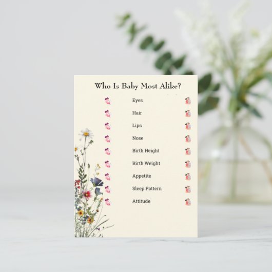Wilde bloemen Baby shower Game Briefkaart (Staand voorkant)