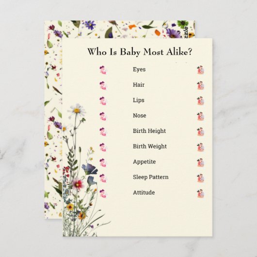 Wilde bloemen Baby shower Game Briefkaart (Voorkant / Achterkant)