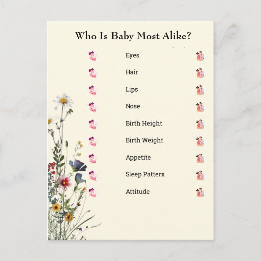 Wilde bloemen Baby shower Game Briefkaart (Voorkant)