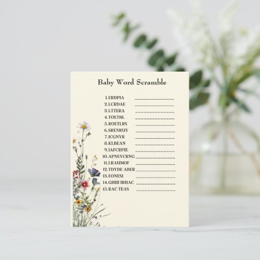 Wilde bloemen Baby shower Game Briefkaart (Staand voorkant)
