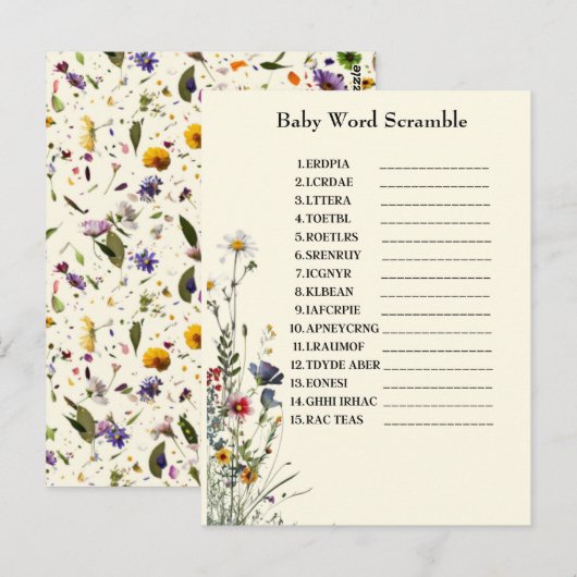 Wilde bloemen Baby shower Game Briefkaart (Voorkant / Achterkant)