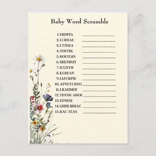 Wilde bloemen Baby shower Game Briefkaart (Voorkant)
