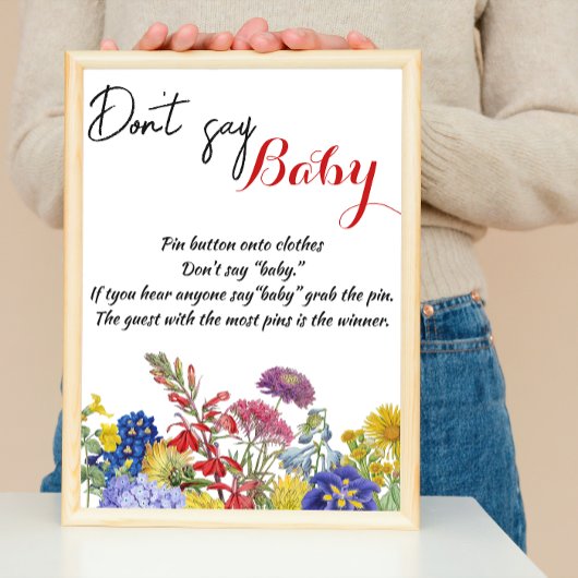 Wilde bloemen Baby shower Game Zeg geen Baby Poster