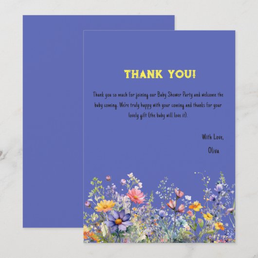 Wilde bloemen Baby shower Hartelijk dank Bedankkaart (Voorkant / Achterkant)