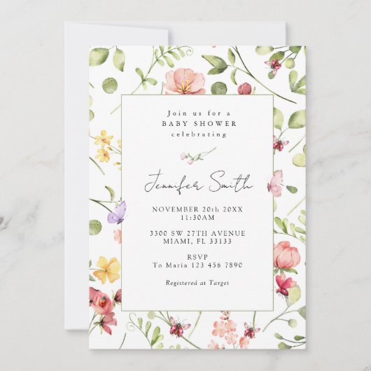 Wilde bloemen baby shower kaart (Voorkant)
