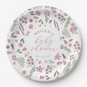 Wilde Bloemen Baby Shower Papieren Borden - Paars Bordje