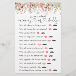 Wilde bloemen Baby shower "Raad eens wie" spel