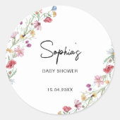 Wilde bloemen baby shower ronde sticker (Voorkant)