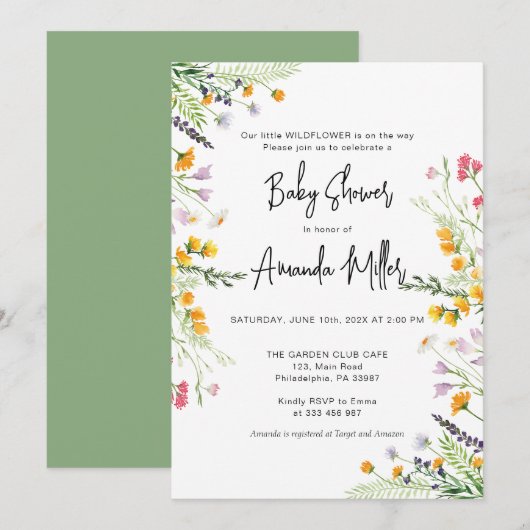 Wilde bloemen Baby shower Spring Save The Date (Voorkant / Achterkant)