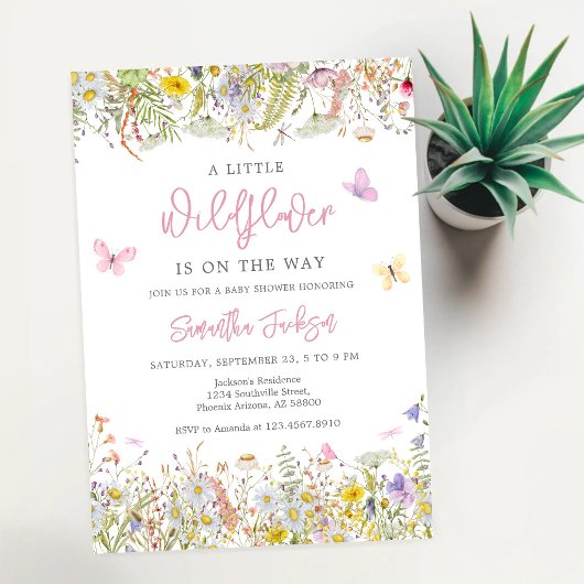 Wilde bloemen baby shower uitnodiging