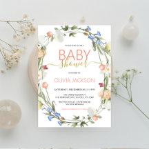 Wilde bloemen Baby shower Uitnodiging