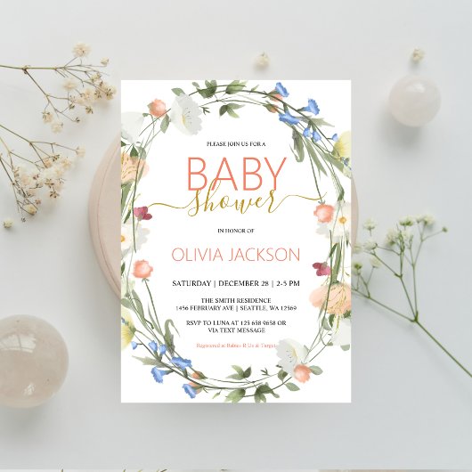 Wilde bloemen Baby shower Uitnodiging
