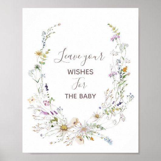 Wilde bloemen Baby shower wenst Baby Poster (Voorkant)