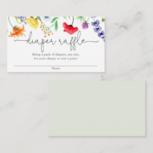 Wilde bloemen baby showers luierloten informatiekaartje (Voorkant / Achterkant)