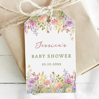 Wilde bloemen babyfeest cadeaulabel