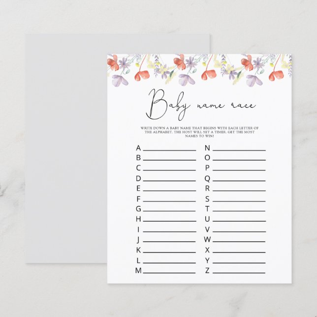 Wilde bloemen Babynamen race spel (Voorkant / Achterkant)