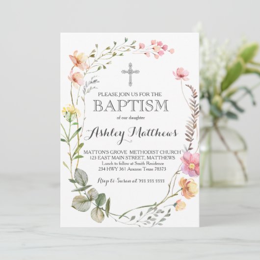 Wilde bloemen — BAPTISM-uitnodiging Kaart (Staand voorkant)