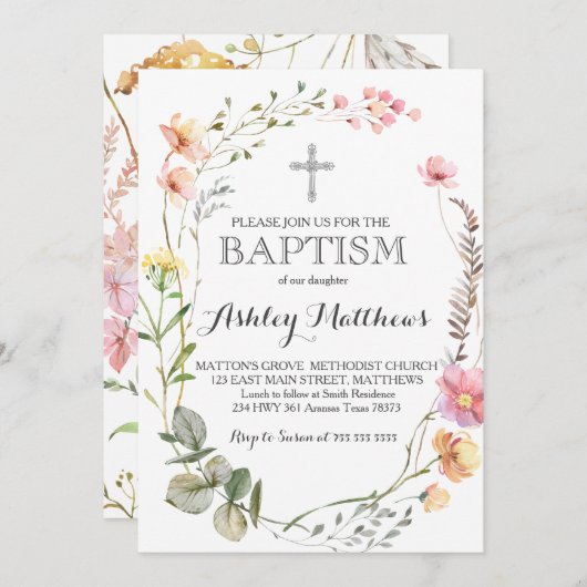 Wilde bloemen — BAPTISM-uitnodiging Kaart (Voorkant / Achterkant)