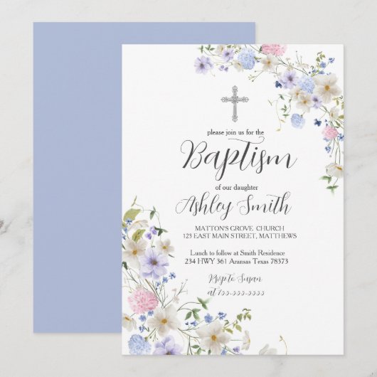 Wilde bloemen — BAPTISM-uitnodiging Kaart (Voorkant / Achterkant)