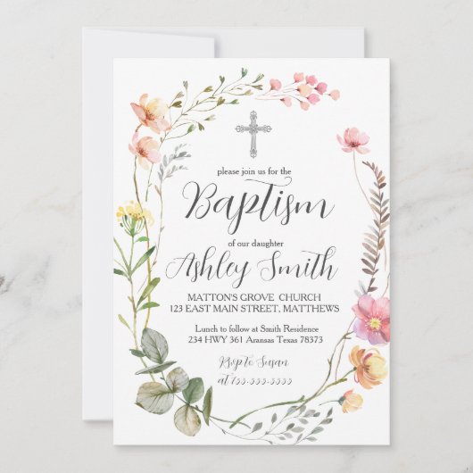 Wilde bloemen — BAPTISM-uitnodiging Kaart (Voorkant)