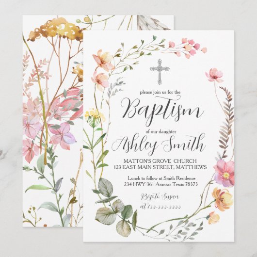 Wilde bloemen — BAPTISM-uitnodiging Kaart (Voorkant / Achterkant)