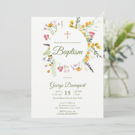 Wilde bloemen Baptisme Religieuze gebeurtenis Uitn Kaart (Staand voorkant)