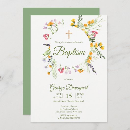 Wilde bloemen Baptisme Religieuze gebeurtenis Uitn Kaart (Voorkant / Achterkant)