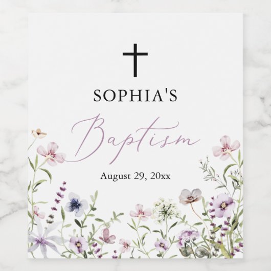Wilde bloemen Baptisme Wijnfleslabels Wijn Etiket (Enkel label)