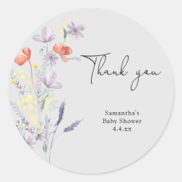Wilde bloemen bedanken je babyshower ronde sticker
