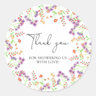 Wilde bloemen bedanken je ronde sticker