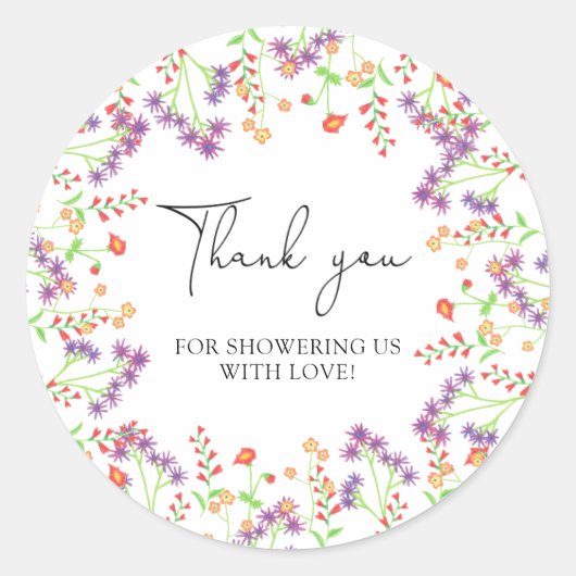 Wilde bloemen bedanken je ronde sticker (Voorkant)