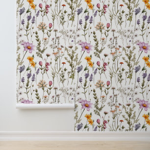 Wilde bloemen behang