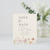 Wilde Bloemen Beige Foto QR Code Bewaar de Datum (Staand voorkant)