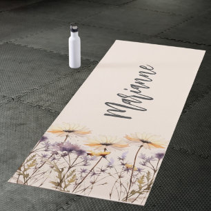 Wilde bloemen beige geel paars aangepaste naam scr yogamat
