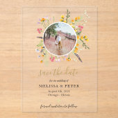 Wilde bloemen bewaren de datumfoto acryl uitnodigingen (Voorkant)